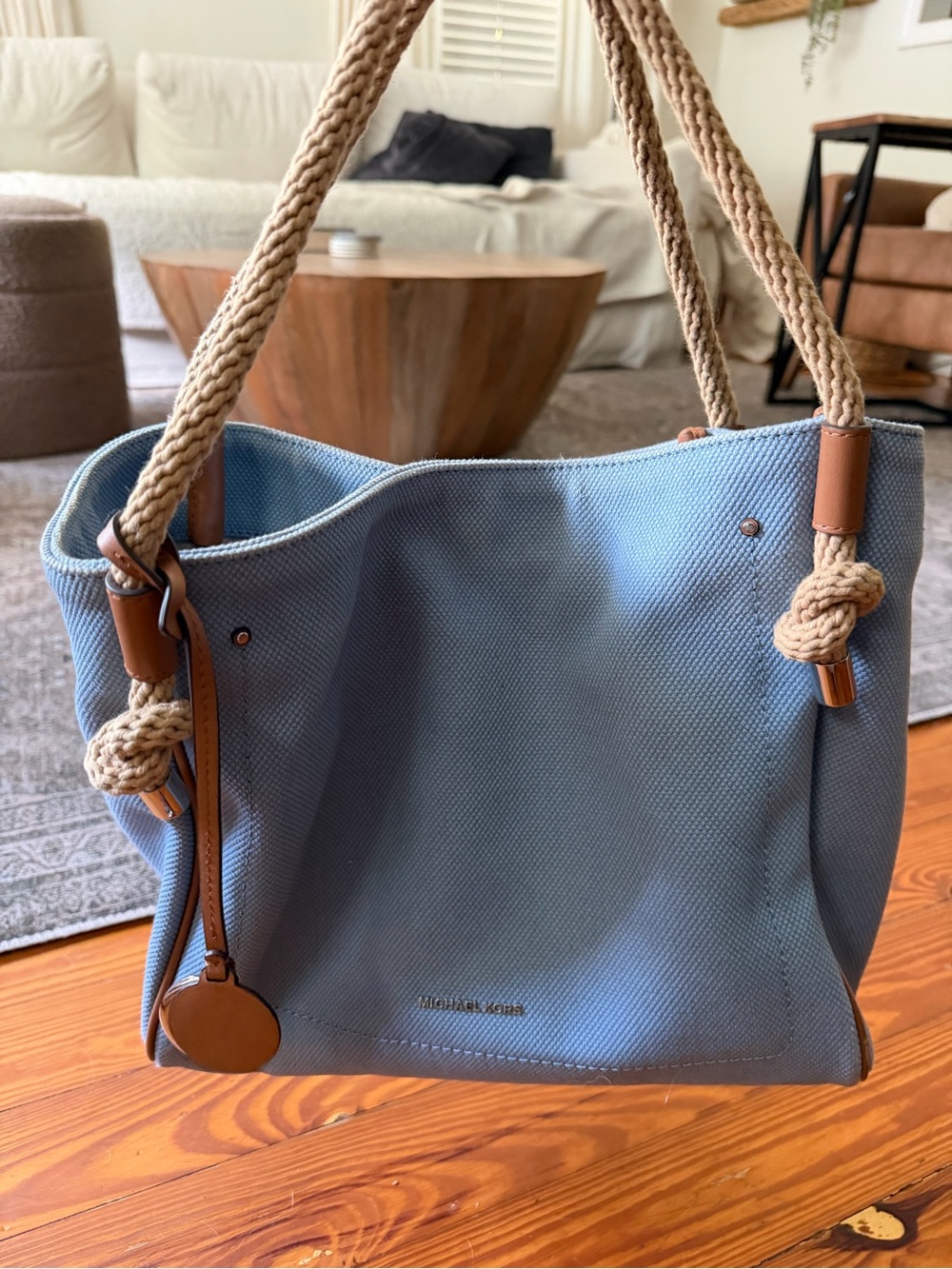 Michael Kors Light Blue Canvas Tote with Rope Handles